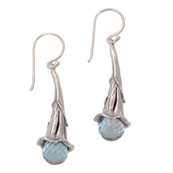 Alternate image for Blue Topaz and Sterling Silver Floral Earrings from Bali Petal Drops