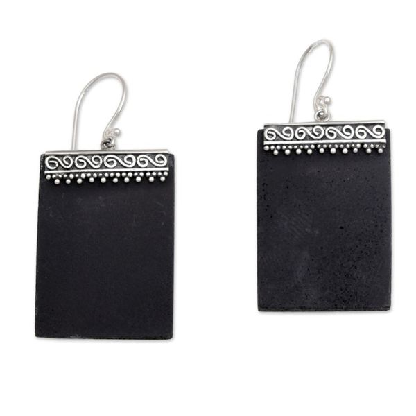 Alternate image for Sterling Silver and Lava Stone Rectangular Earrings Dotted Walls