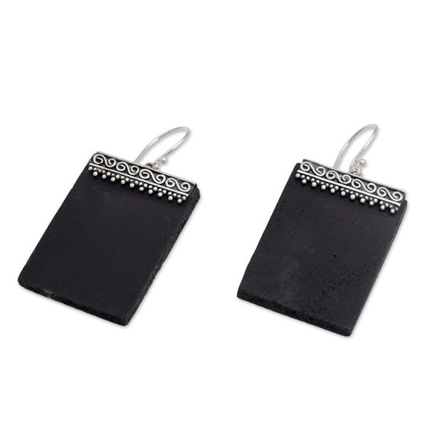 Alternate image for Sterling Silver and Lava Stone Rectangular Earrings Dotted Walls