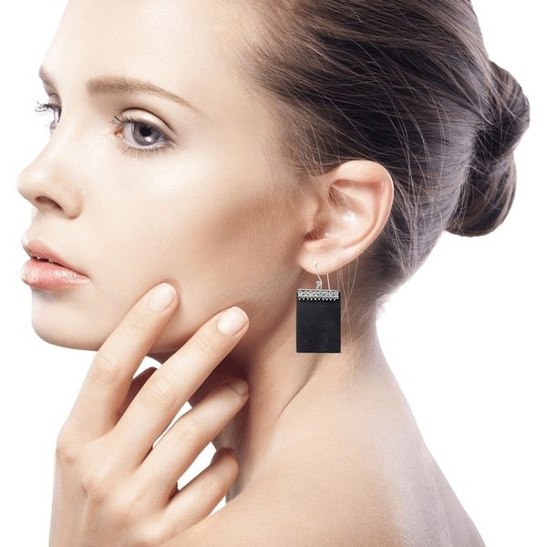 Alternate image for Sterling Silver and Lava Stone Rectangular Earrings Dotted Walls