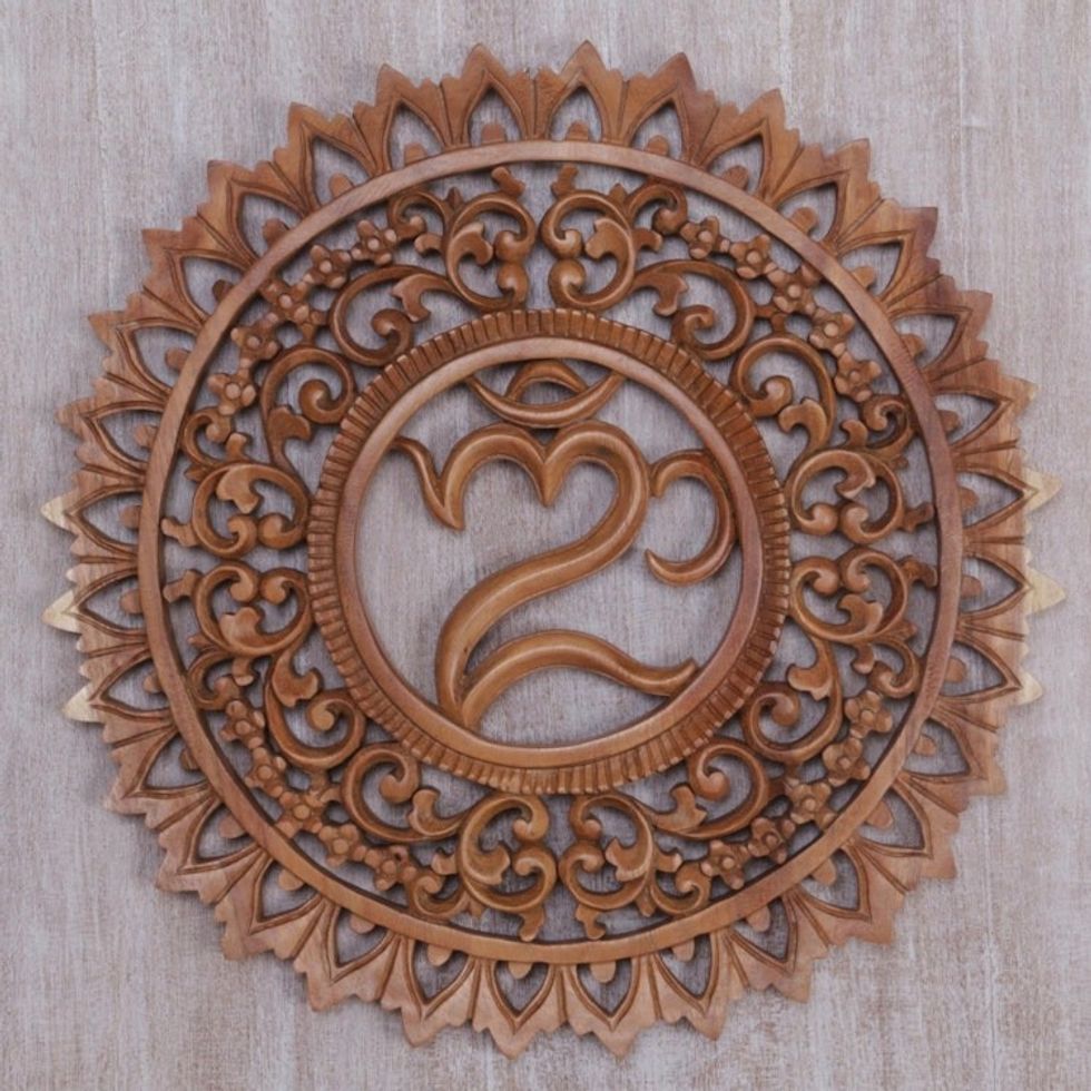 Hand Carved Suar Wood Wall Panel by Indonesia Artisan 'Omkara Altar'