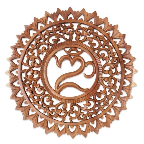 Alternate image for Hand Carved Suar Wood Wall Panel by Indonesia Artisan Omkara Altar