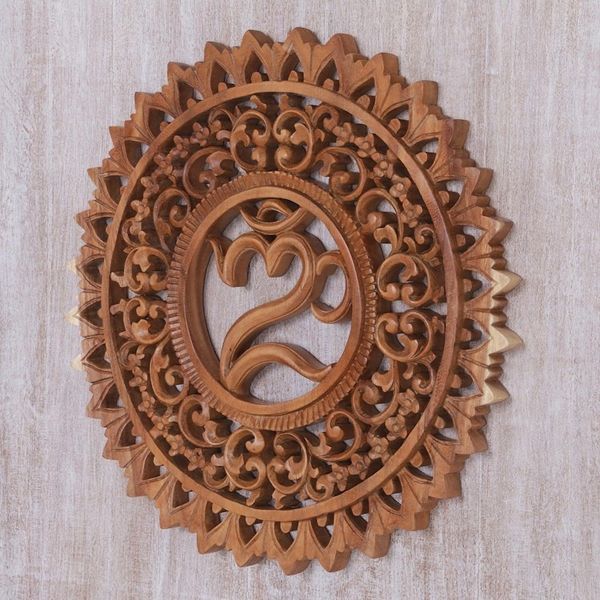 Alternate image for Hand Carved Suar Wood Wall Panel by Indonesia Artisan Omkara Altar