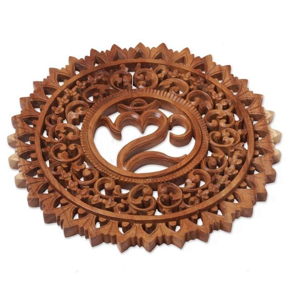 Alternate image for Hand Carved Suar Wood Wall Panel by Indonesia Artisan Omkara Altar