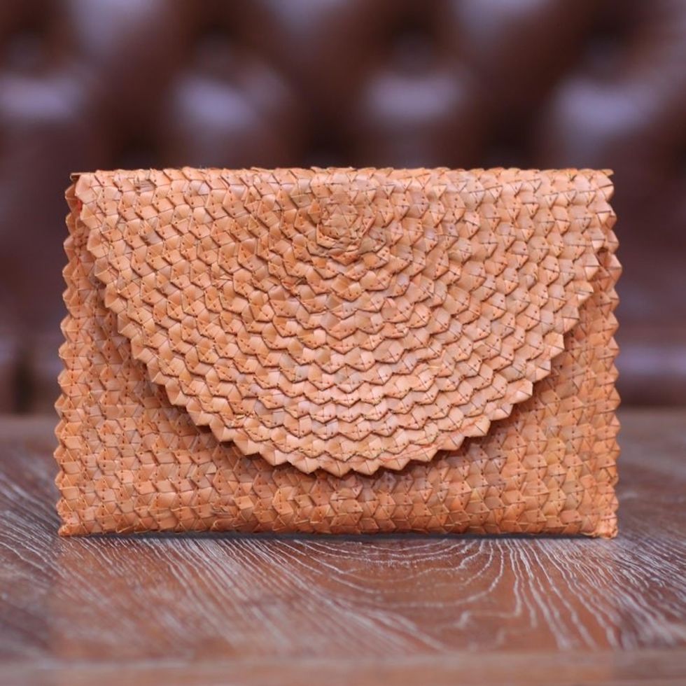 Hand Made Natural Fiber Clutch Handbag from Indonesia 'Pumpkin Texture'