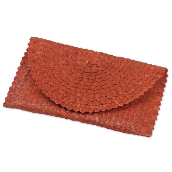 Alternate image for Hand Made Natural Fiber Clutch Handbag from Indonesia Pumpkin Texture