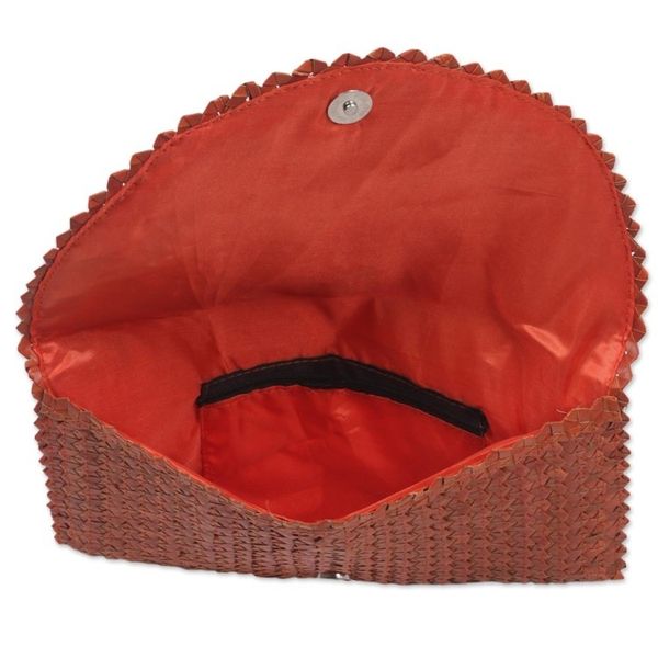 Alternate image for Hand Made Natural Fiber Clutch Handbag from Indonesia Pumpkin Texture