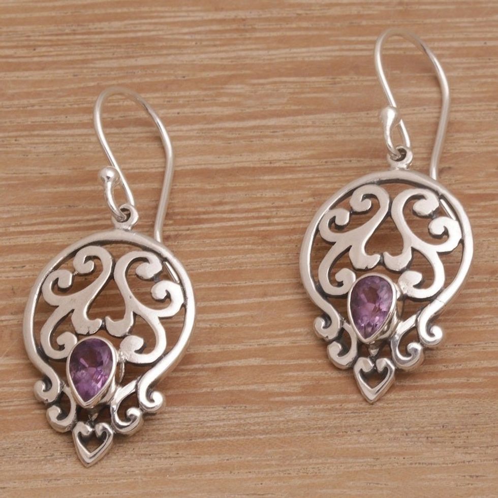 Balinese Amethyst and Sterling Silver Dangle Earrings 'Lilac Majesty'