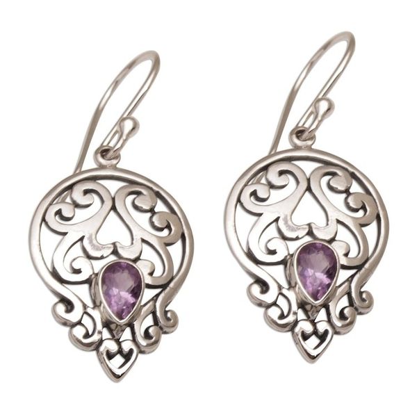 Alternate image for Balinese Amethyst and Sterling Silver Dangle Earrings Lilac Majesty