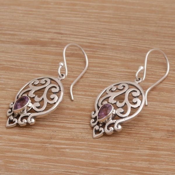 Alternate image for Balinese Amethyst and Sterling Silver Dangle Earrings Lilac Majesty