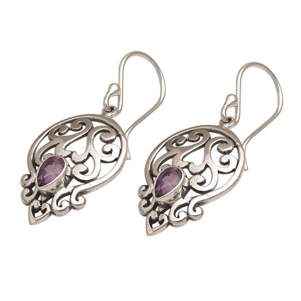 Alternate image for Balinese Amethyst and Sterling Silver Dangle Earrings Lilac Majesty
