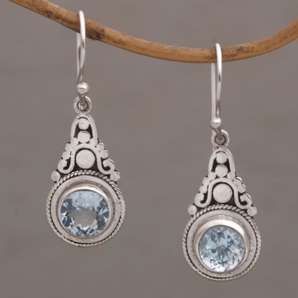 Fair Trade Blue Topaz and Silver Earrings from Bali 'Celestial Crowns'