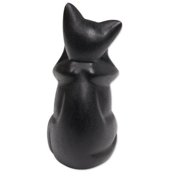 Alternate image for Hand-Carved Black Suar Wood Cat Sculpture from Bali Kitty Sees No Evil