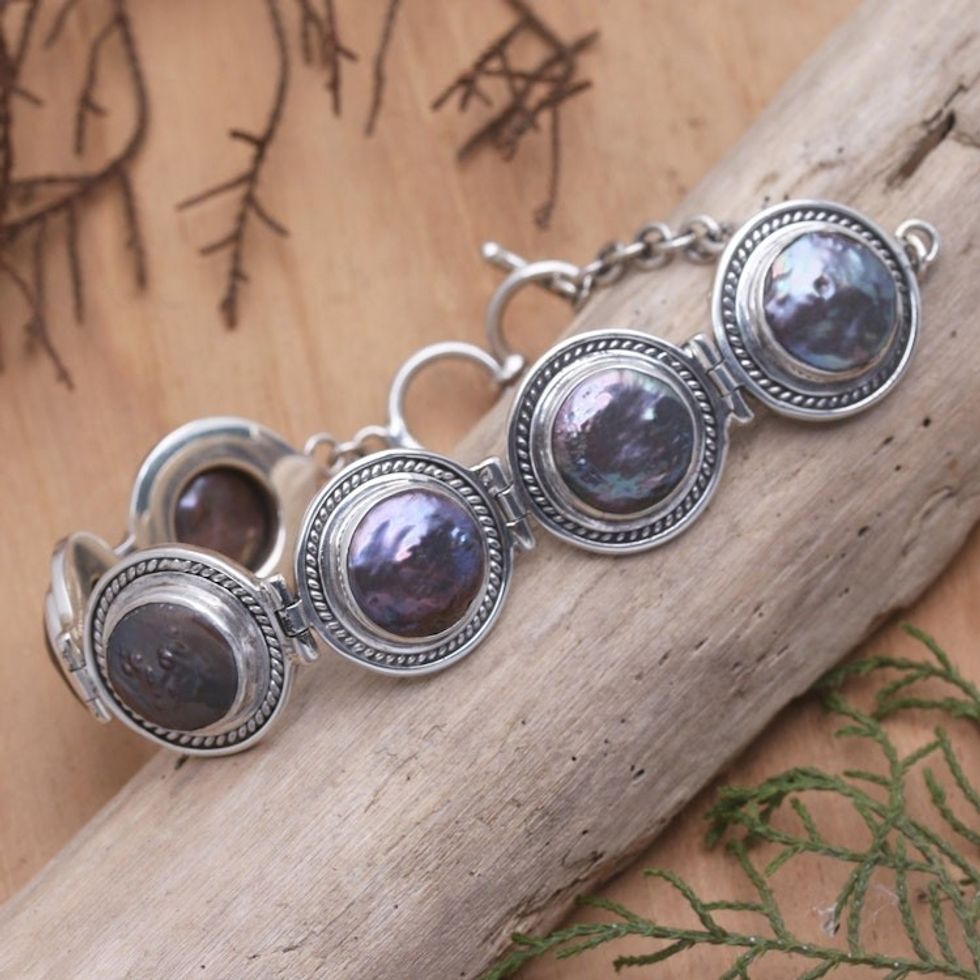Cultured Peacock Pearl Link Bracelet from Bali 'Evening Reflection'