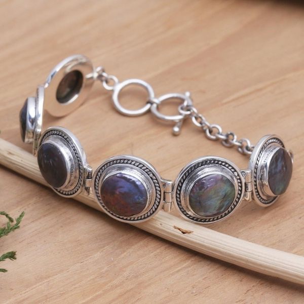 Alternate image for Cultured Peacock Pearl Link Bracelet from Bali Evening Reflection