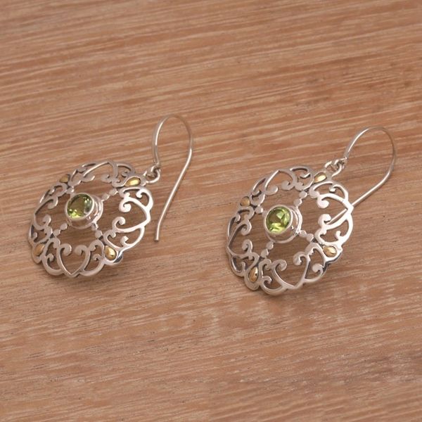 Alternate image for Peridot Sterling Silver Dangle Earrings with 18k Gold Accent Exquisite Flora