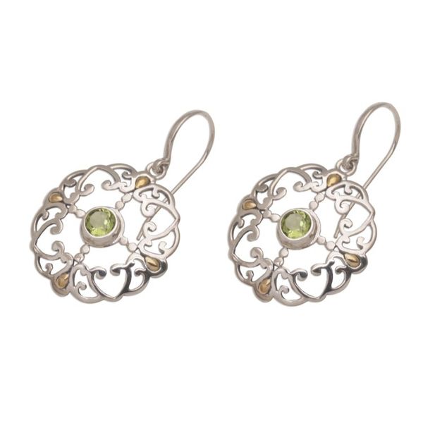 Alternate image for Peridot Sterling Silver Dangle Earrings with 18k Gold Accent Exquisite Flora