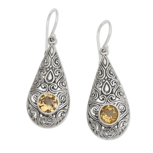 Alternate image for Citrine and Sterling Silver Dangle Earrings from Bali Temple Teardrops
