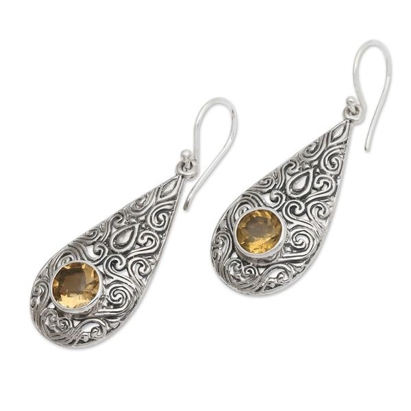 Alternate image for Citrine and Sterling Silver Dangle Earrings from Bali Temple Teardrops