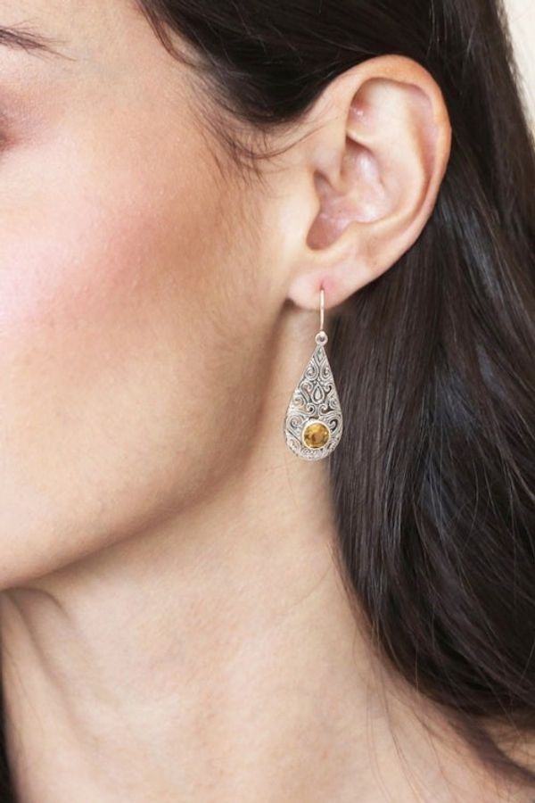 Alternate image for Citrine and Sterling Silver Dangle Earrings from Bali Temple Teardrops