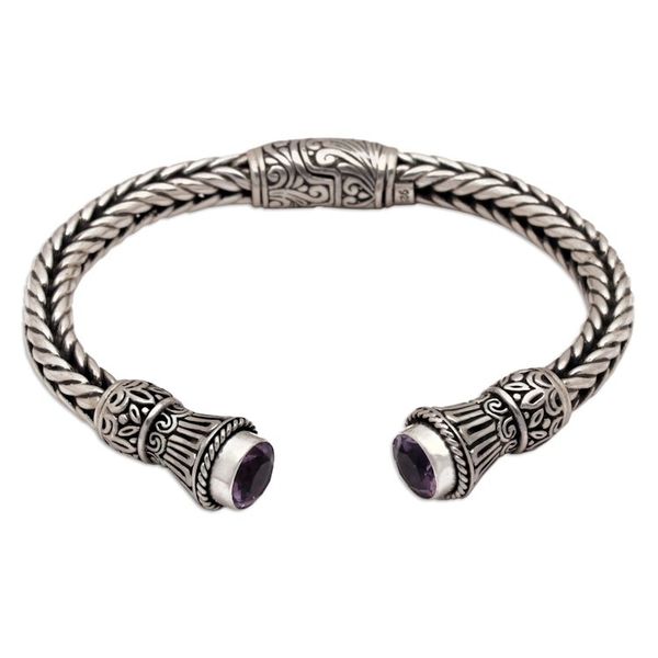 Alternate image for Amethyst Naga Motif Sterling Silver Cuff Bracelet from Bali Naga Temple