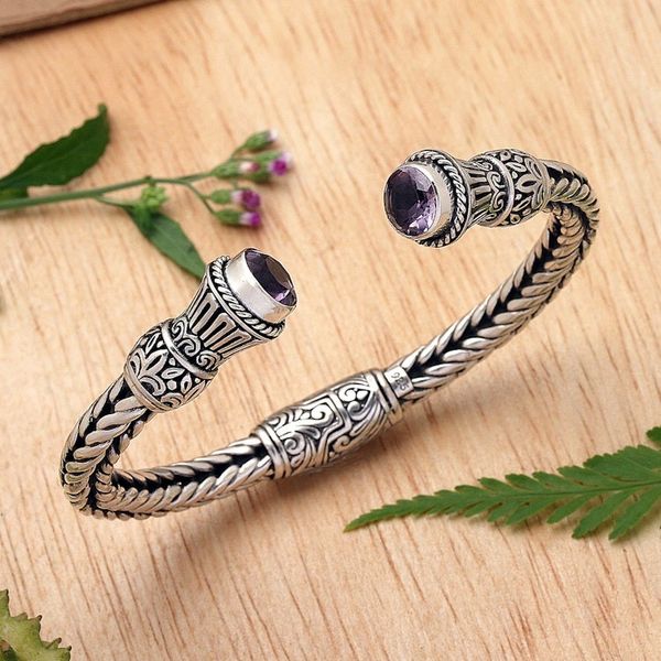 Alternate image for Amethyst Naga Motif Sterling Silver Cuff Bracelet from Bali Naga Temple
