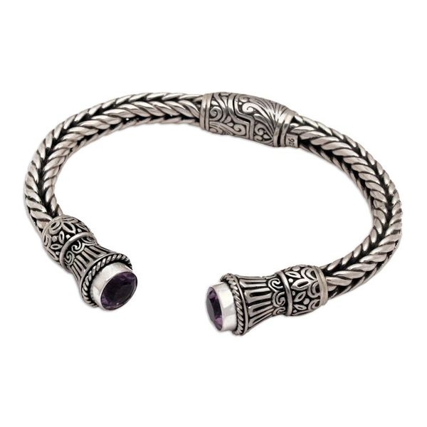 Alternate image for Amethyst Naga Motif Sterling Silver Cuff Bracelet from Bali Naga Temple