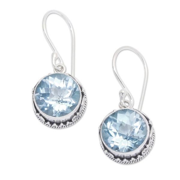 Alternate image for Round Blue Topaz and Silver Dangle Earrings from Bali Iridescent Circles