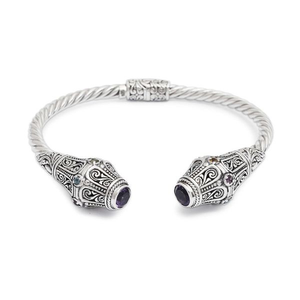 Alternate image for Handmade Multi Gemstone 925 Sterling Silver Cuff Bracelet Mystical Circle