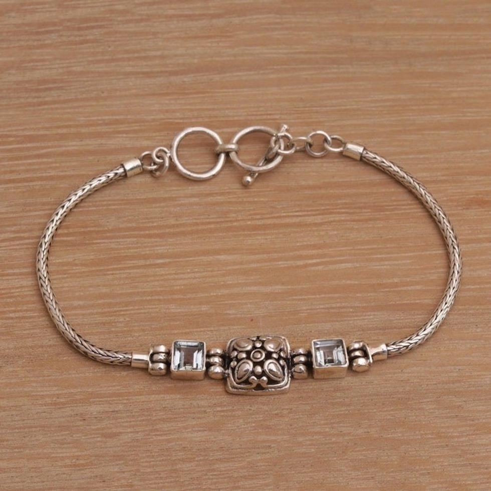 Javanese Style Sterling Silver and Blue Topaz Bracelet 'Celuk Window'