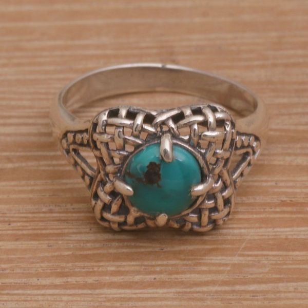 Alternate image for Handmade 925 Sterling Silver Natural Turquoise Cocktail Ring Woven Petals