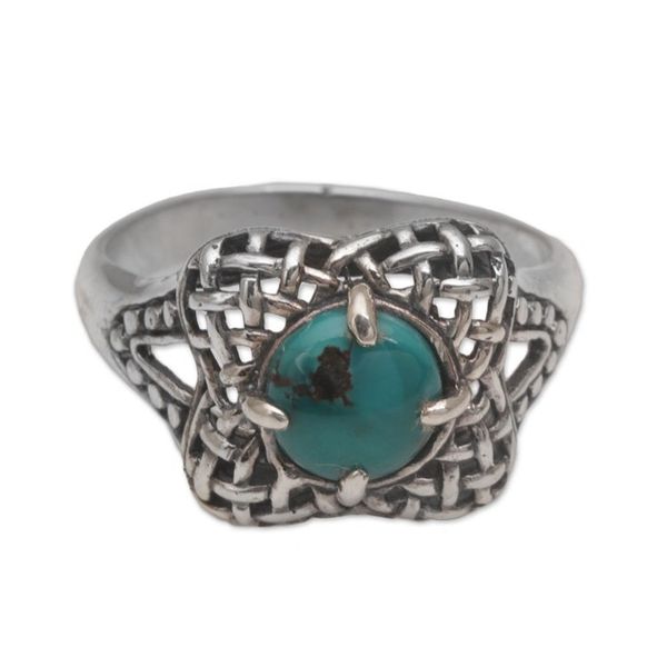 Alternate image for Handmade 925 Sterling Silver Natural Turquoise Cocktail Ring Woven Petals
