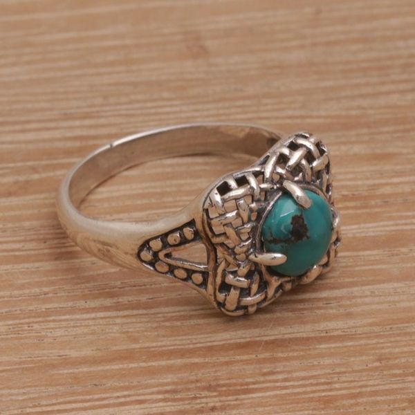 Alternate image for Handmade 925 Sterling Silver Natural Turquoise Cocktail Ring Woven Petals