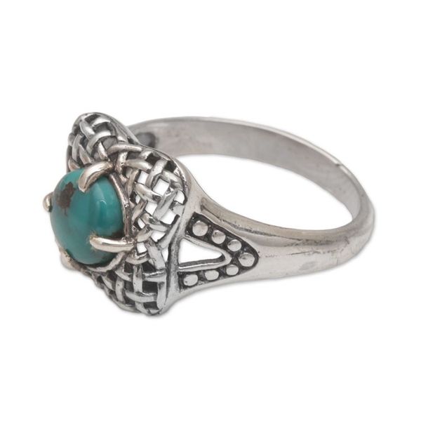 Alternate image for Handmade 925 Sterling Silver Natural Turquoise Cocktail Ring Woven Petals