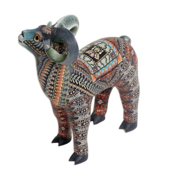 Alternate image for Colorful Polymer Clay Ram Sculpture 4.7 Inch from Bali Vibrant Ram