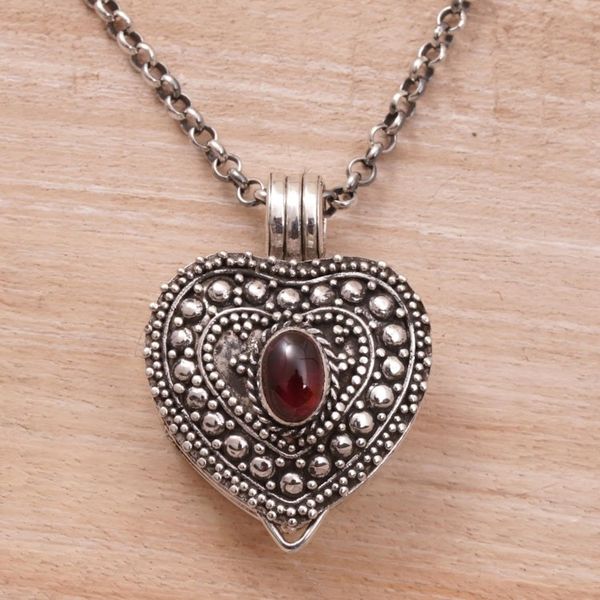 Alternate image for Garnet and Sterling Silver Heart Locket Necklace Garnet Love