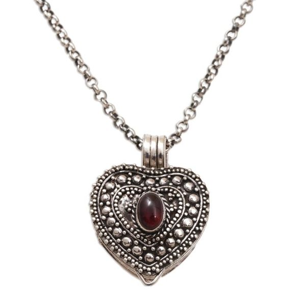 Alternate image for Garnet and Sterling Silver Heart Locket Necklace Garnet Love
