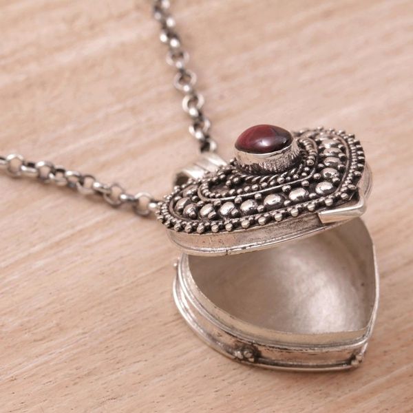 Alternate image for Garnet and Sterling Silver Heart Locket Necklace Garnet Love