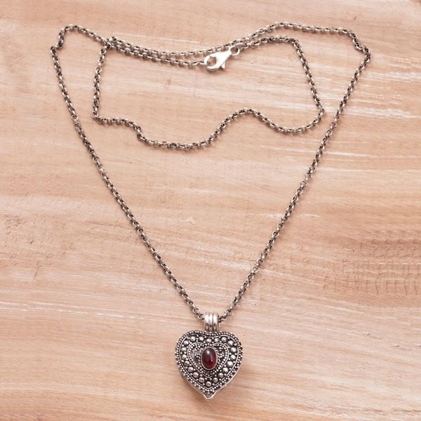 Alternate image for Garnet and Sterling Silver Heart Locket Necklace Garnet Love