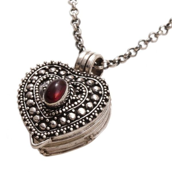 Alternate image for Garnet and Sterling Silver Heart Locket Necklace Garnet Love