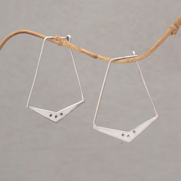 Alternate image for Sterling Silver Geometric Hoop Earrings from Bali Gleaming Boomerangs