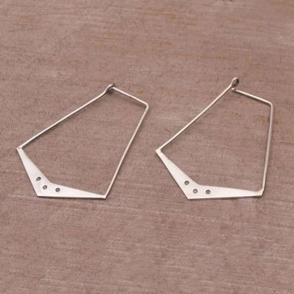 Alternate image for Sterling Silver Geometric Hoop Earrings from Bali Gleaming Boomerangs