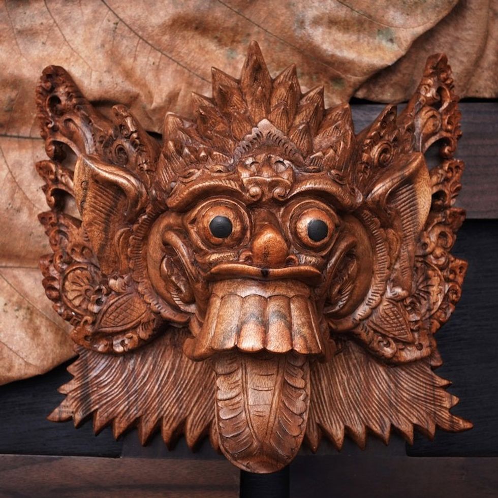 Acacia Wood Wall Mask of a Demon Queen from Bali 'Royal Demon'