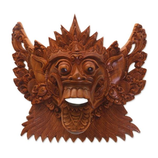Alternate image for Acacia Wood Wall Mask of a Demon Queen from Bali Royal Demon