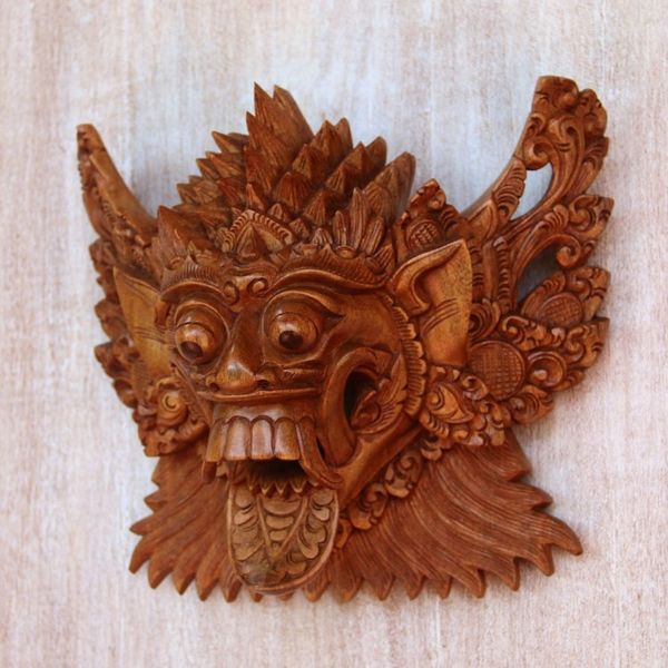Alternate image for Acacia Wood Wall Mask of a Demon Queen from Bali Royal Demon