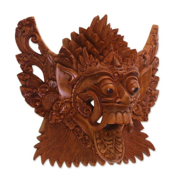 Alternate image for Acacia Wood Wall Mask of a Demon Queen from Bali Royal Demon