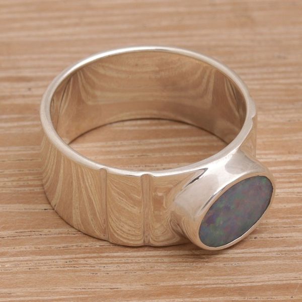 Alternate image for Handmade Opal 925 Sterling Silver Cocktail Ring Bali Luminous Sky
