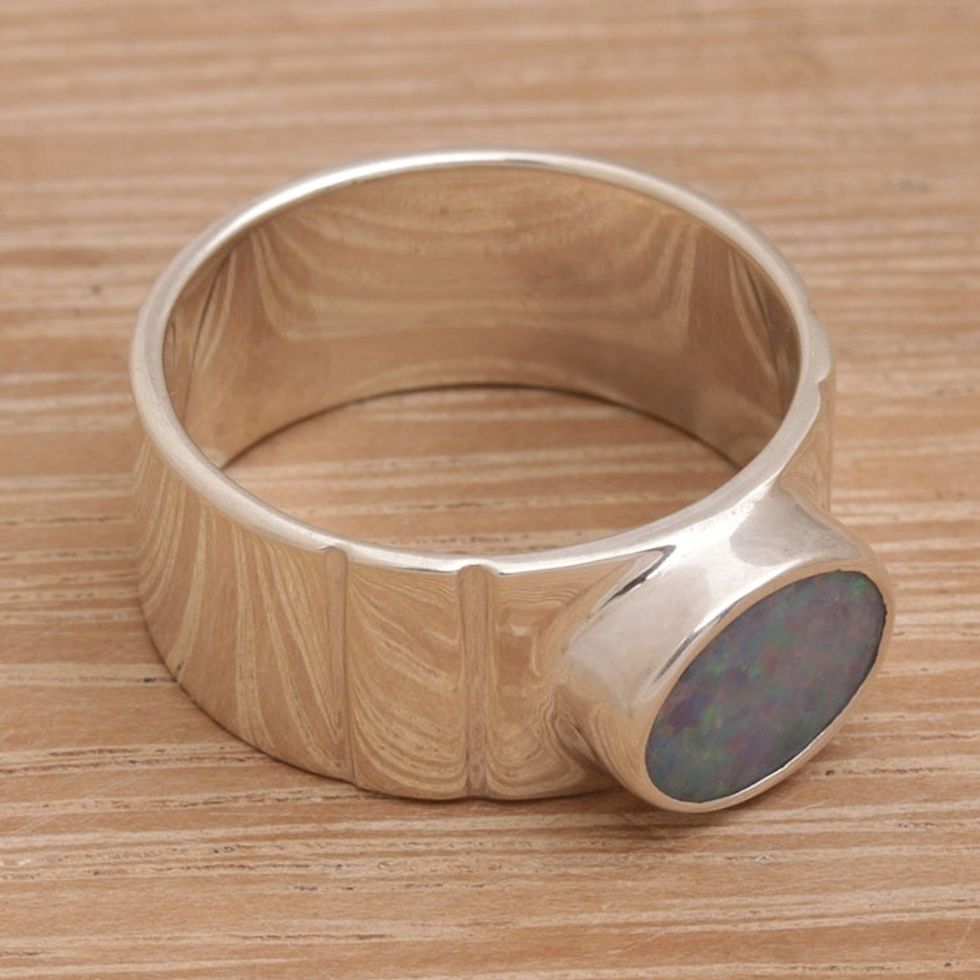 Handmade Opal 925 Sterling Silver Cocktail Ring Bali 'Luminous Sky'