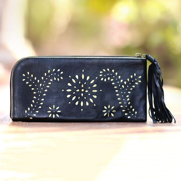 Alternate image for Black and Gold Wallet Clutch Combo Handmade in Bali Prambanan Fireworks in Black