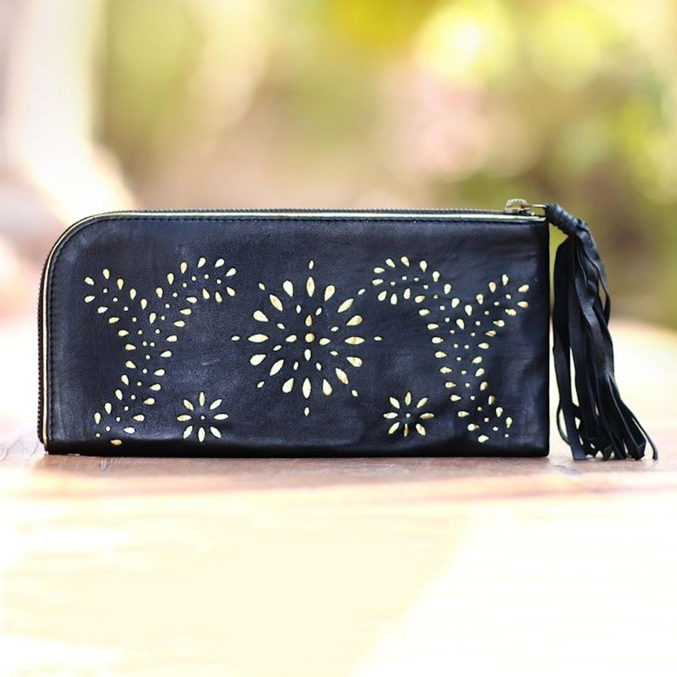 Black and Gold Wallet Clutch Combo Handmade in Bali 'Prambanan Fireworks in Black'
